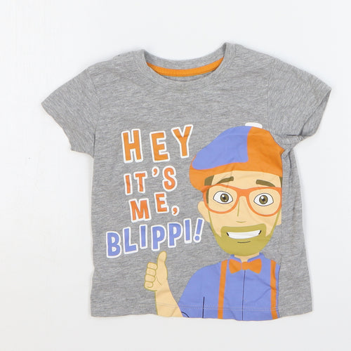 Matalan Boys Grey Cotton Basic T-Shirt Size 18-24 Months Round Neck Pullover - Blippi
