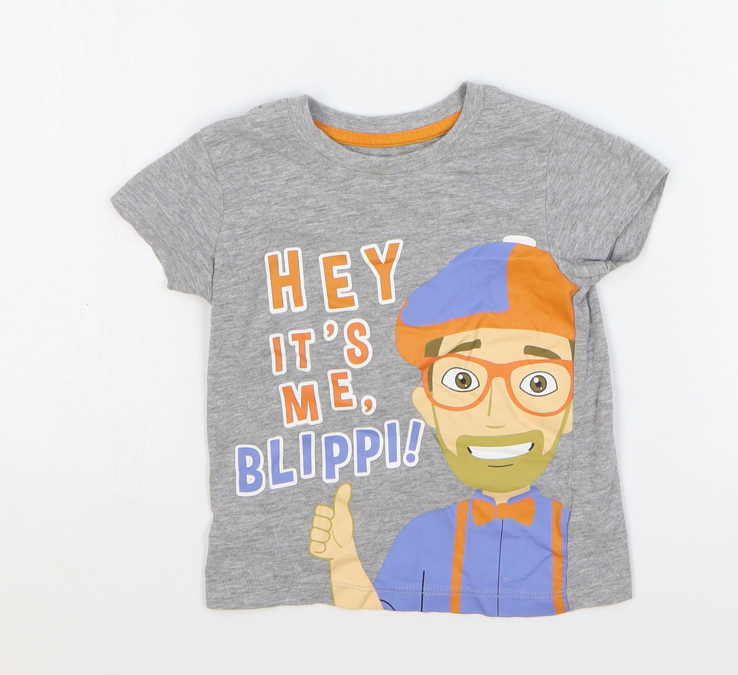 Matalan Boys Grey Cotton Basic T-Shirt Size 18-24 Months Round Neck Pullover - Blippi
