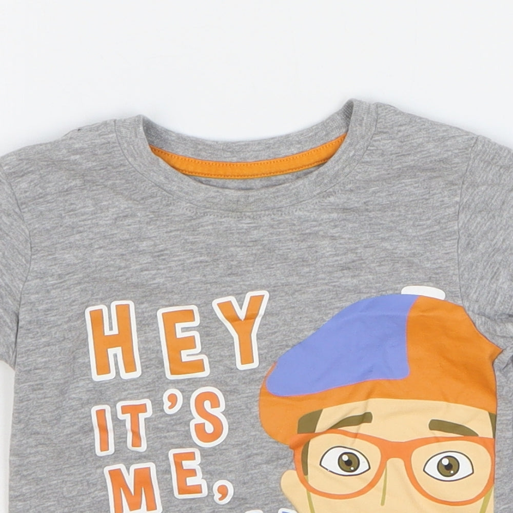 Matalan Boys Grey Cotton Basic T-Shirt Size 18-24 Months Round Neck Pullover - Blippi