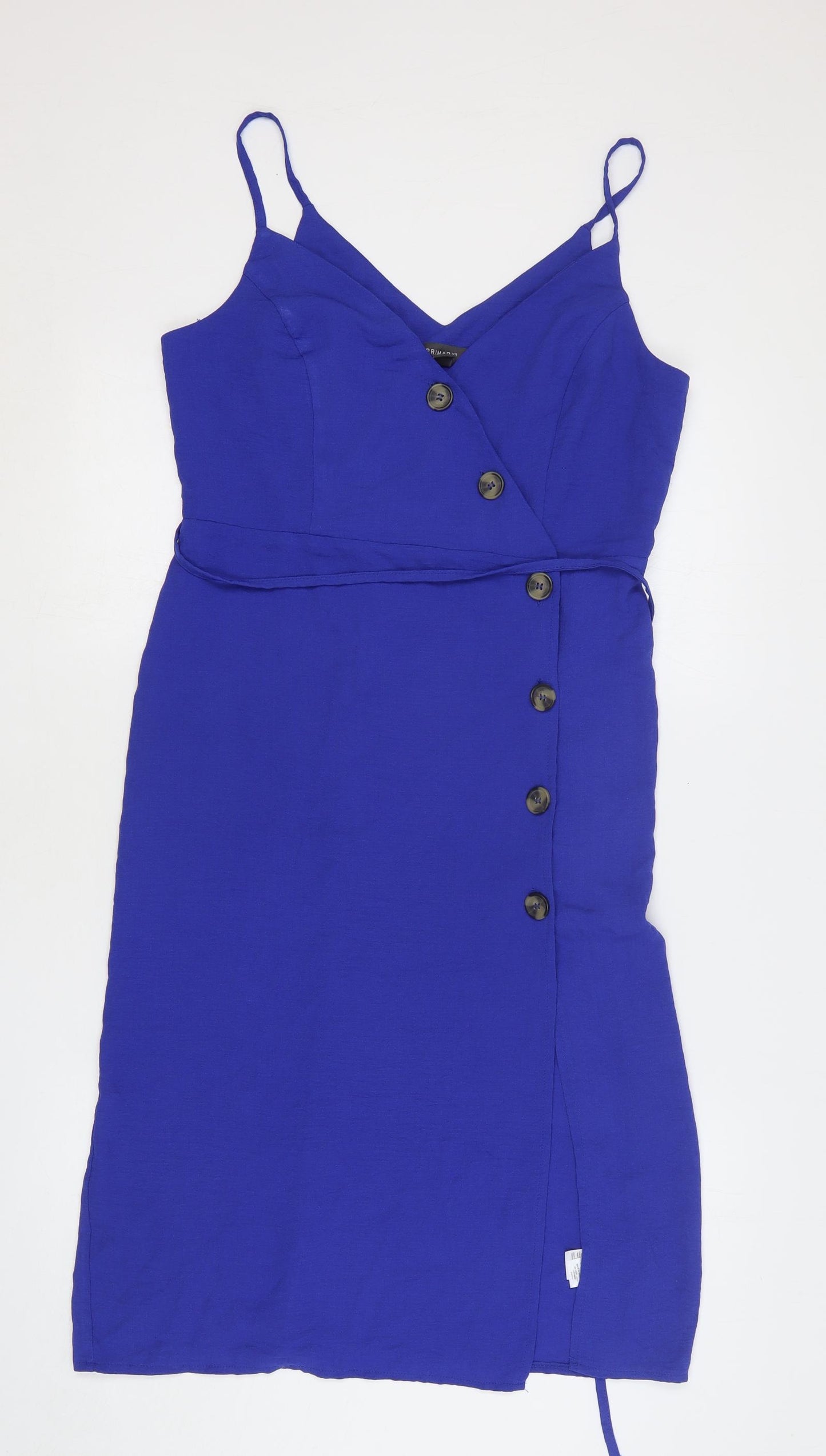 Primark Womens Blue Polyester Tank Dress Size 12 V-Neck Button