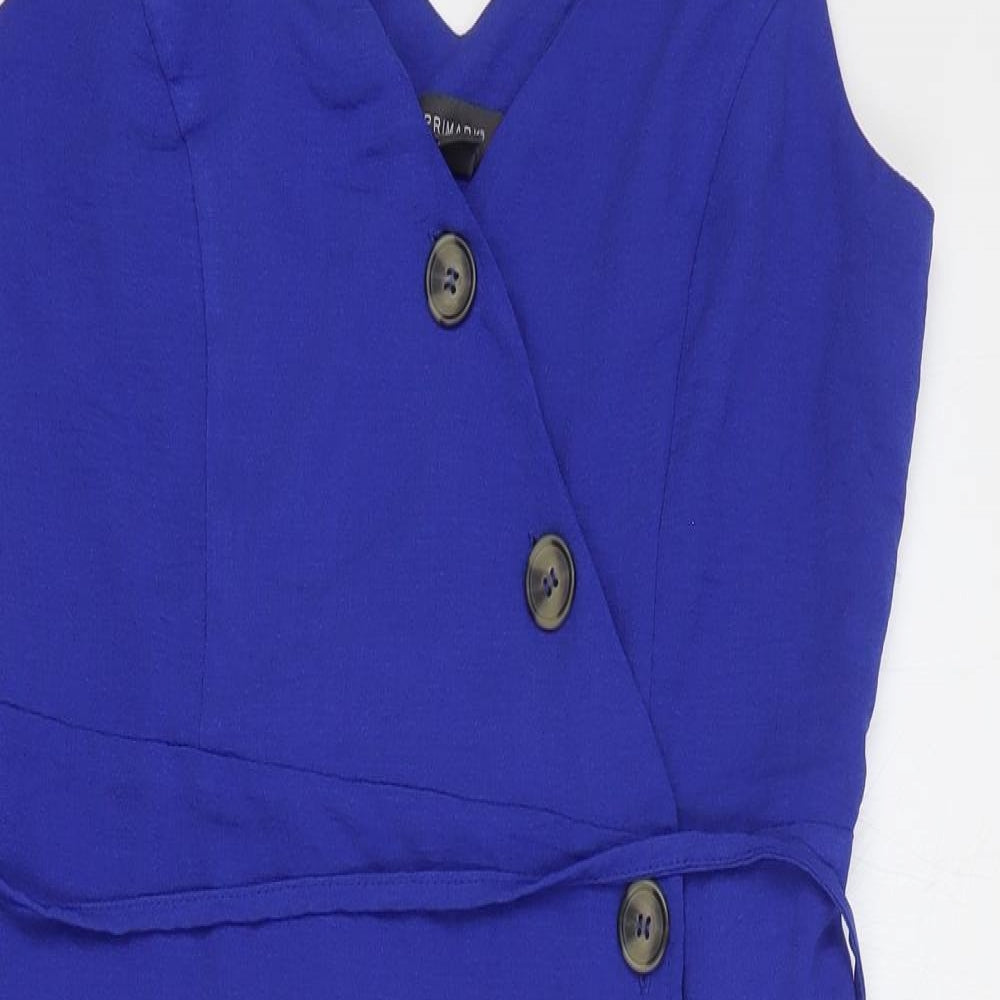 Primark Womens Blue Polyester Tank Dress Size 12 V-Neck Button