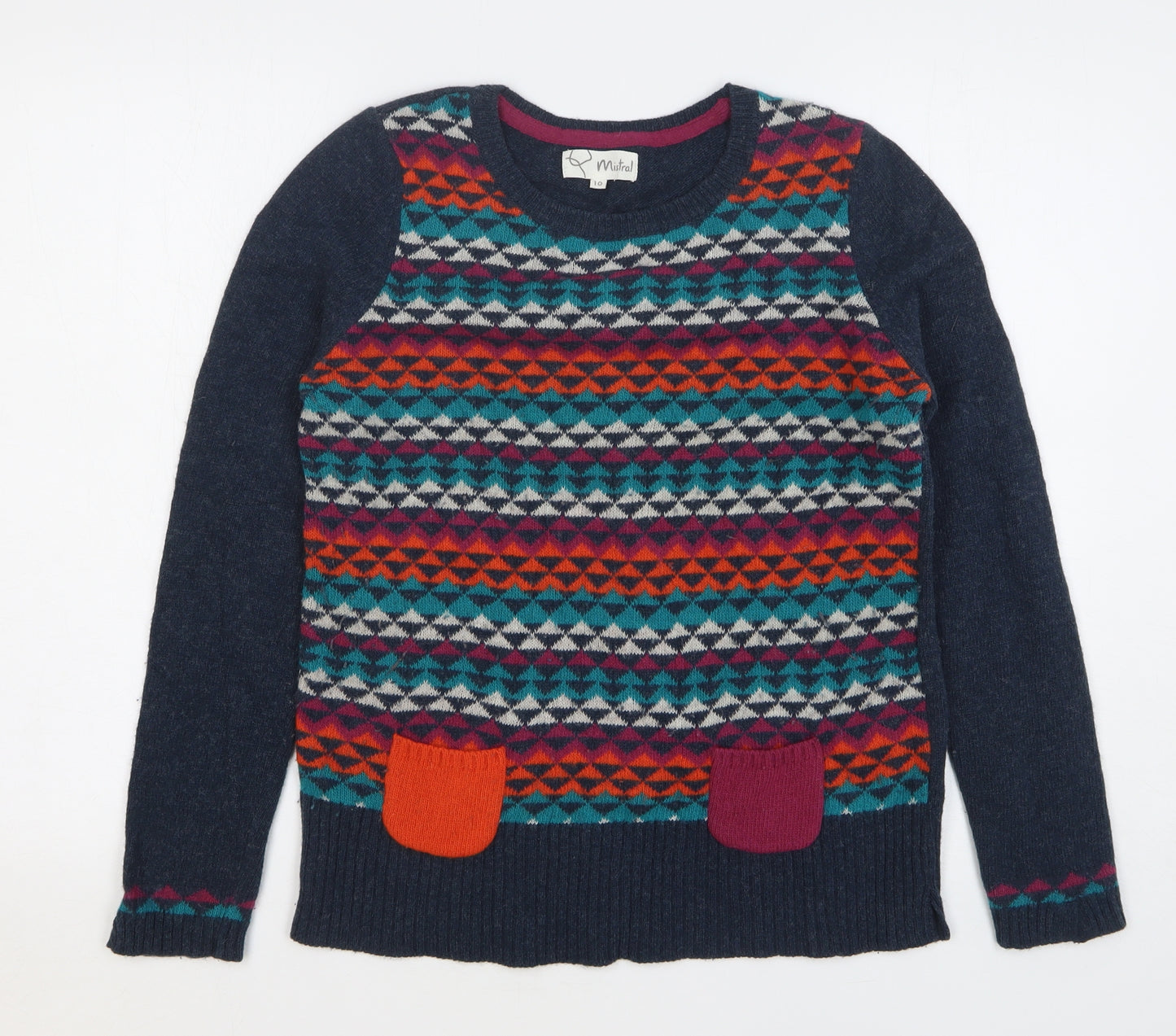 Mistral Womens Multicoloured Roll Neck Geometric Wool Pullover Jumper Size 10