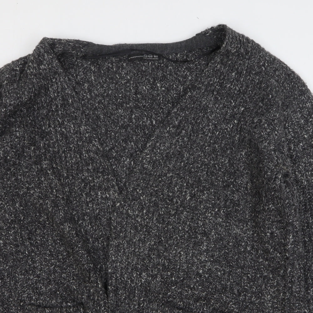 Atmosphere Womens Grey V-Neck Acrylic Cardigan Jumper Size 14