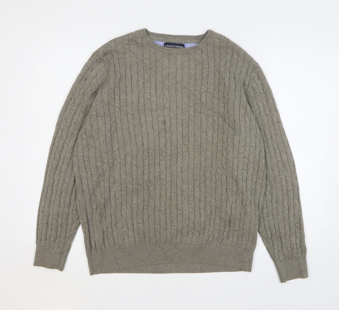 CASAMODA Womens Green Round Neck Cotton Pullover Jumper Size M