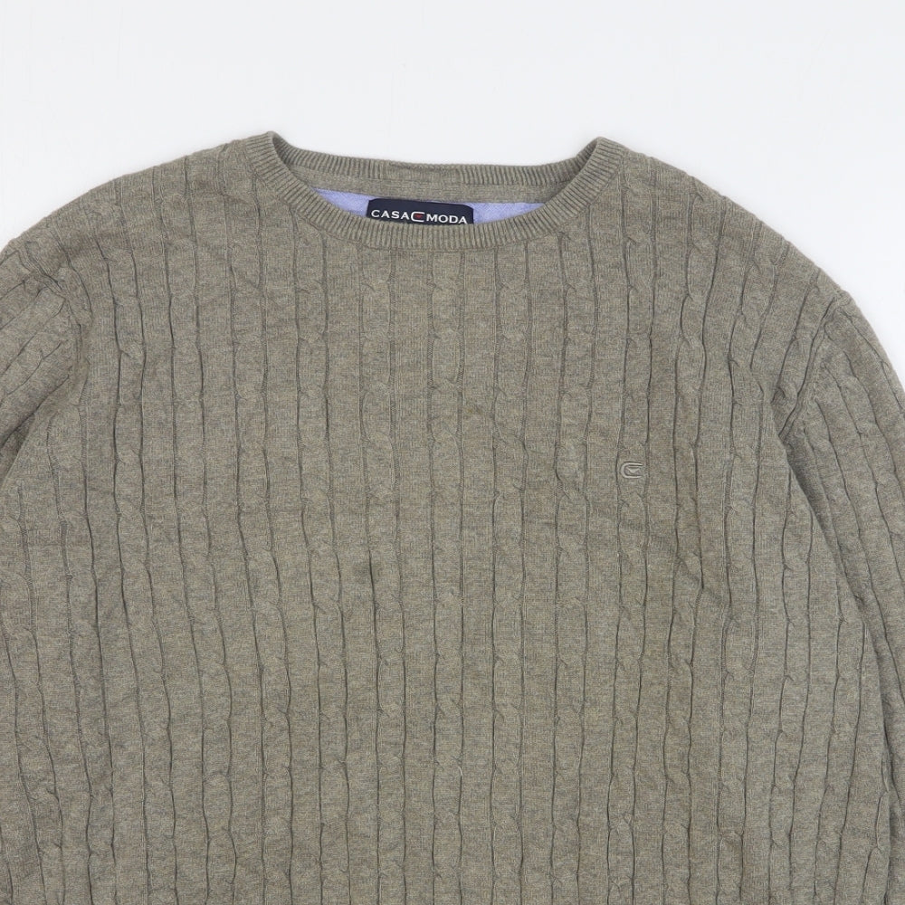 CASAMODA Womens Green Round Neck Cotton Pullover Jumper Size M