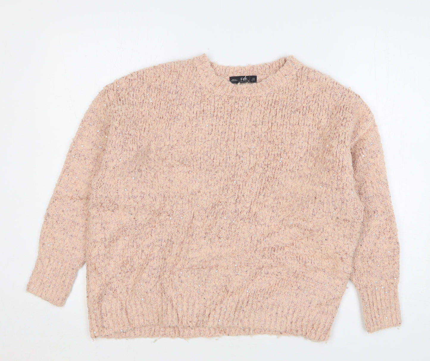 F&F Womens Pink Round Neck Polyester Pullover Jumper Size 8