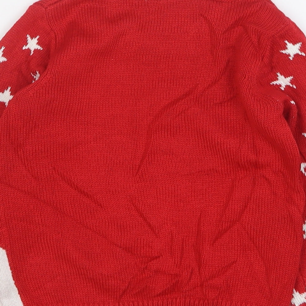 TU Girls Red Round Neck Geometric Acrylic Pullover Jumper Size 2-3 Years Pullover - Peppa Pig Christmas