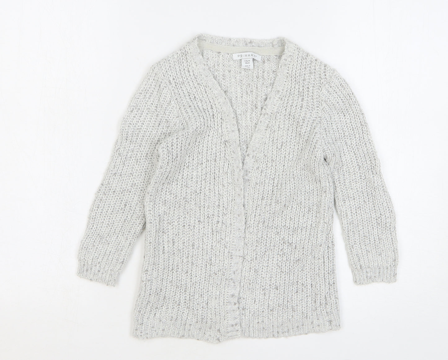 Primark Girls Grey V-Neck Acrylic Cardigan Jumper Size 5-6 Years
