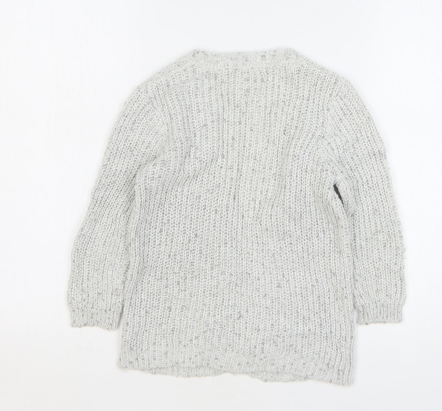 Primark Girls Grey V-Neck Acrylic Cardigan Jumper Size 5-6 Years