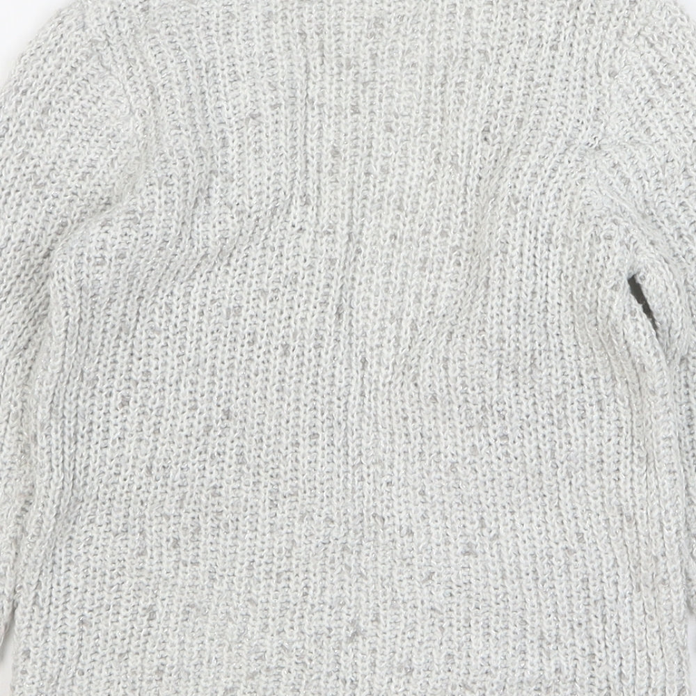 Primark Girls Grey V-Neck Acrylic Cardigan Jumper Size 5-6 Years