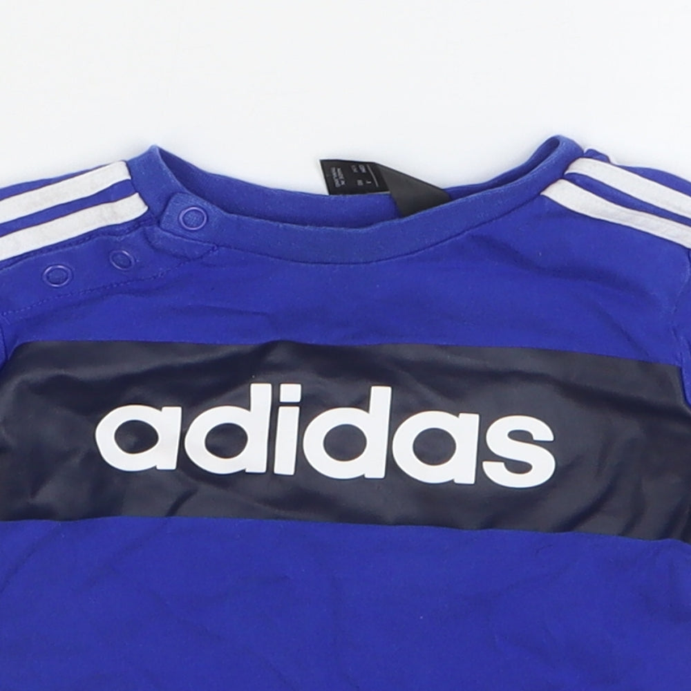 adidas Boys Blue Cotton Basic T-Shirt Size 9-12 Months Round Neck Snap