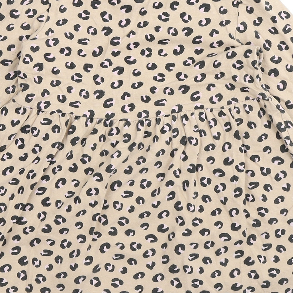 Marks and Spencer Girls Brown Animal Print Cotton A-Line Size 3-4 Years Round Neck - Leopard Print