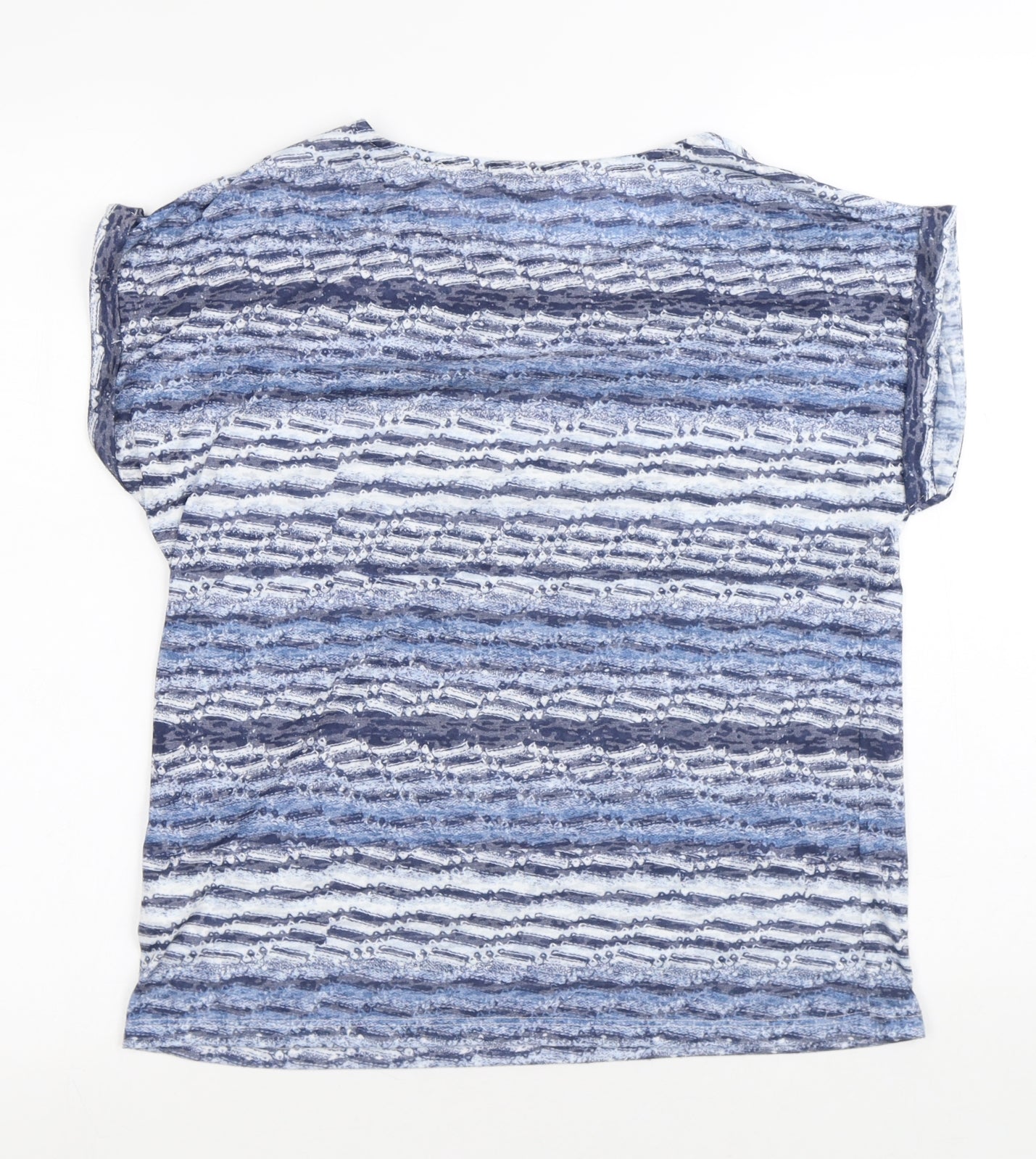 M&Co Womens Blue Striped Polyester Basic T-Shirt Size 12 Round Neck