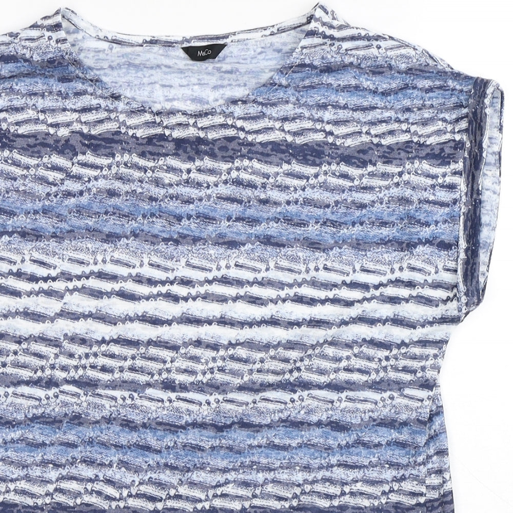 M&Co Womens Blue Striped Polyester Basic T-Shirt Size 12 Round Neck