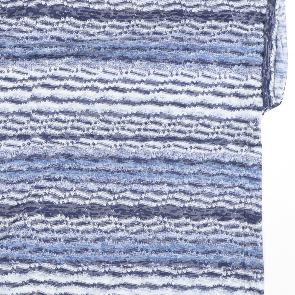 M&Co Womens Blue Striped Polyester Basic T-Shirt Size 12 Round Neck