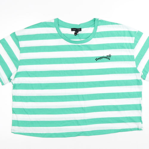New Look Womens White Striped Cotton Jersey T-Shirt Size 18 Round Neck - Happiness