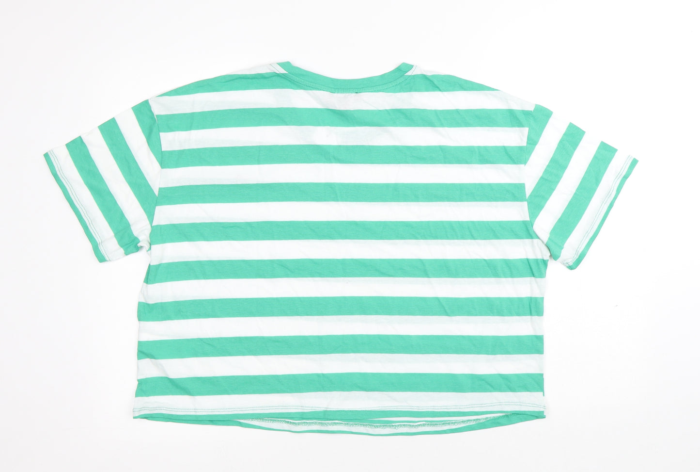 New Look Womens White Striped Cotton Jersey T-Shirt Size 18 Round Neck - Happiness