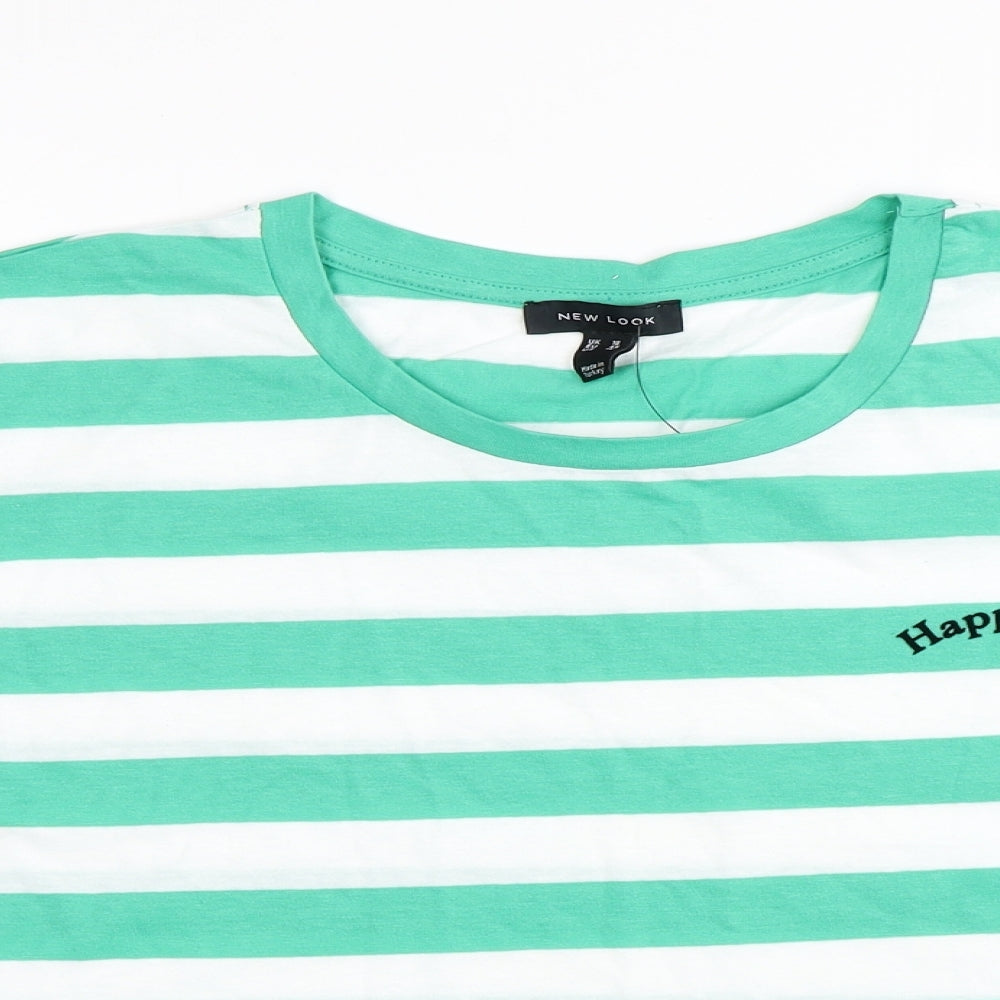 New Look Womens White Striped Cotton Jersey T-Shirt Size 18 Round Neck - Happiness