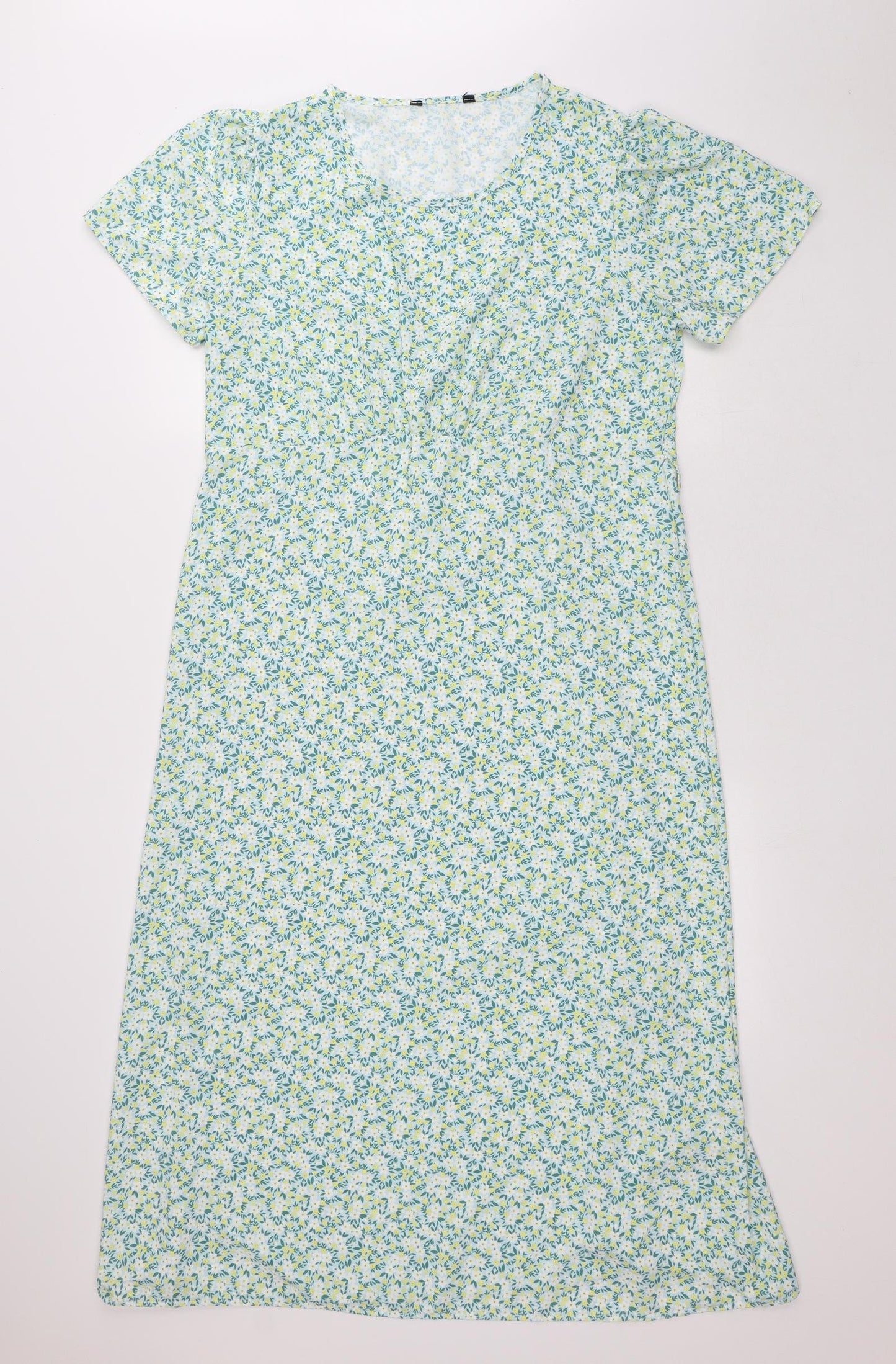 Peacocks Womens Green Floral Polyester A-Line Size 14 Round Neck