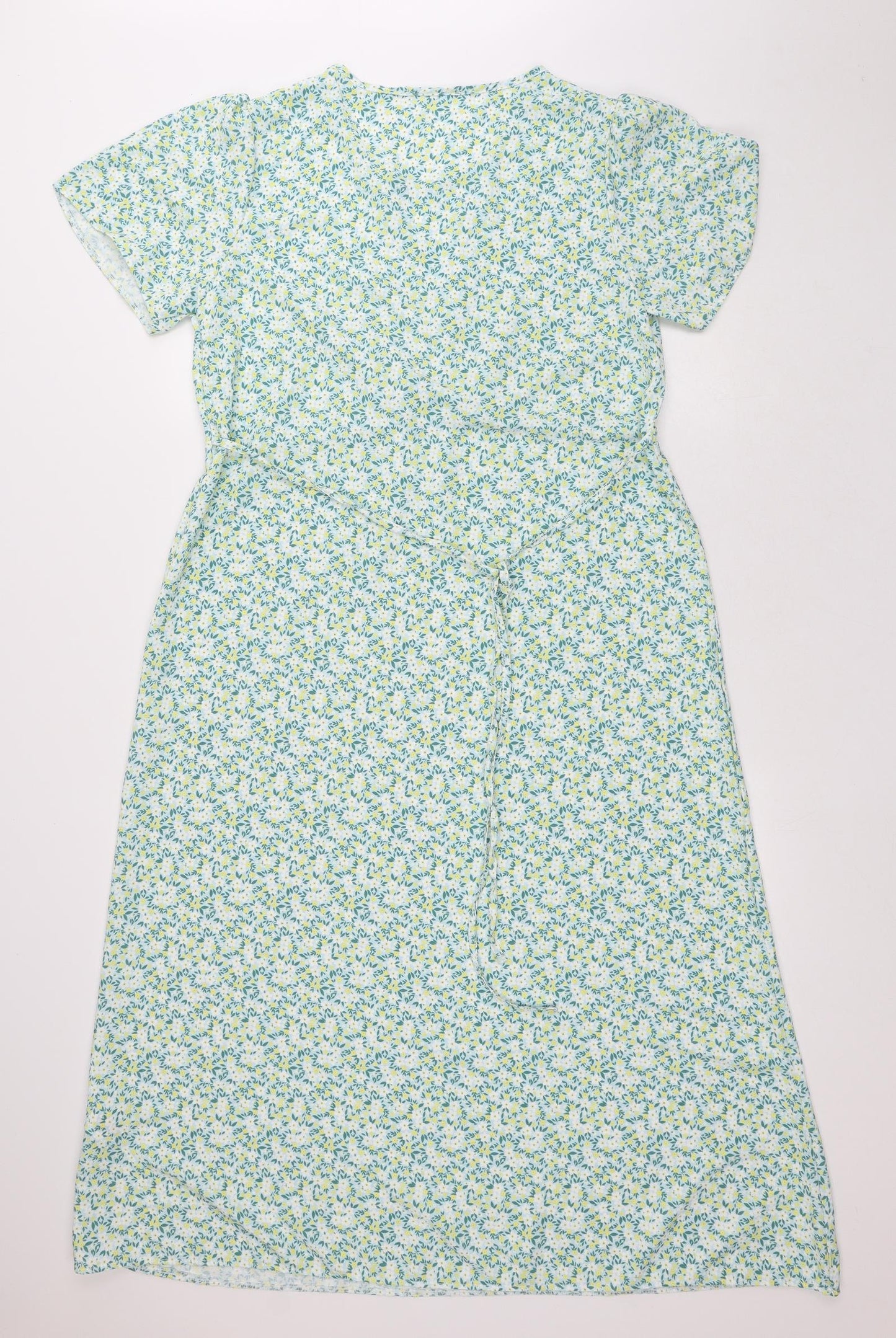 Peacocks Womens Green Floral Polyester A-Line Size 14 Round Neck
