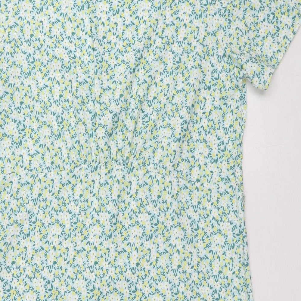 Peacocks Womens Green Floral Polyester A-Line Size 14 Round Neck