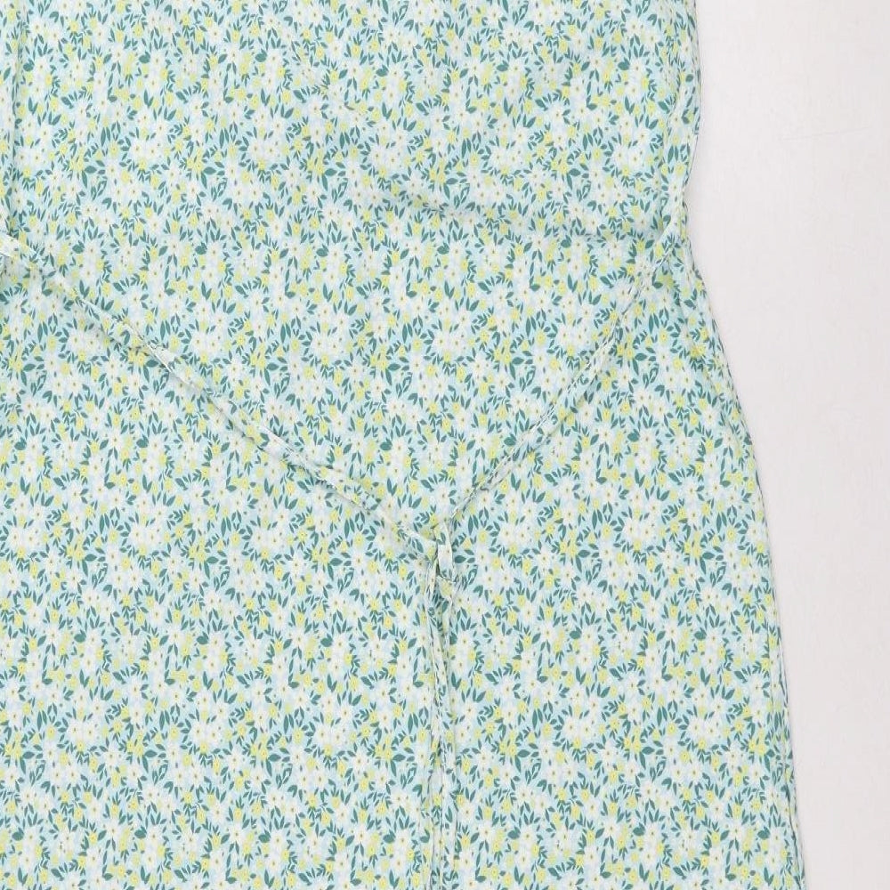 Peacocks Womens Green Floral Polyester A-Line Size 14 Round Neck