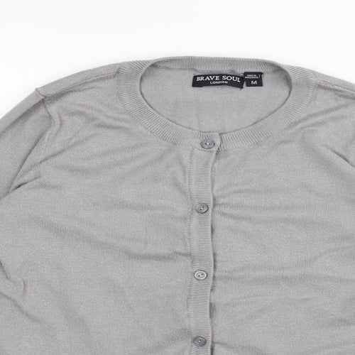 Brave Soul Womens Grey Round Neck Viscose Cardigan Jumper Size M