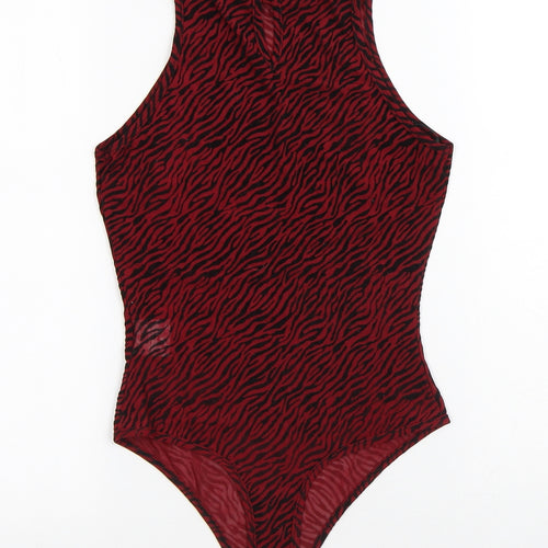 NAANAA Womens Red Animal Print Polyester Bodysuit One-Piece Size 8 Snap