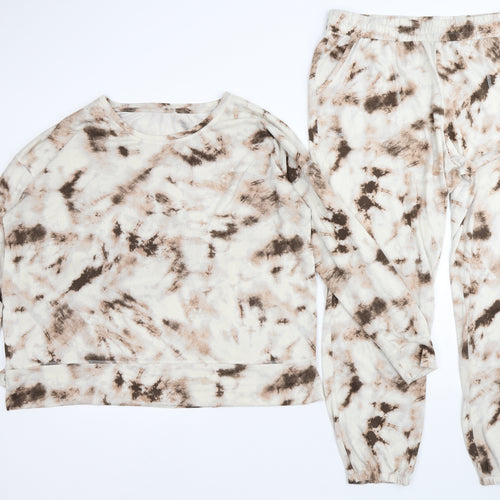 Dunnes Stores Womens Beige Geometric Polyester Top Lounge Set Size 18