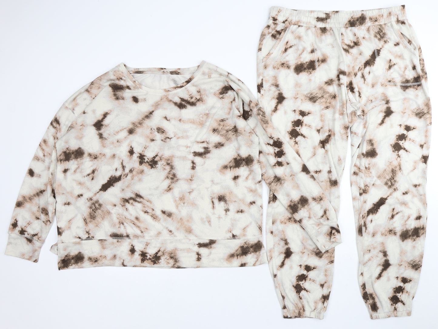 Dunnes Stores Womens Beige Geometric Polyester Top Lounge Set Size 18