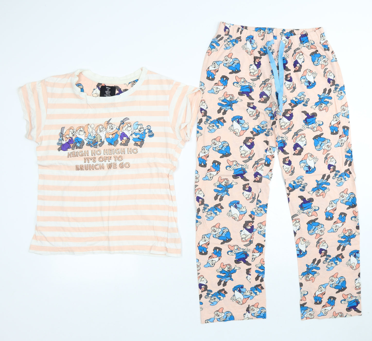 Primark Womens Pink Striped Cotton Top Pyjama Set Size 8 - 7 Dwarfd