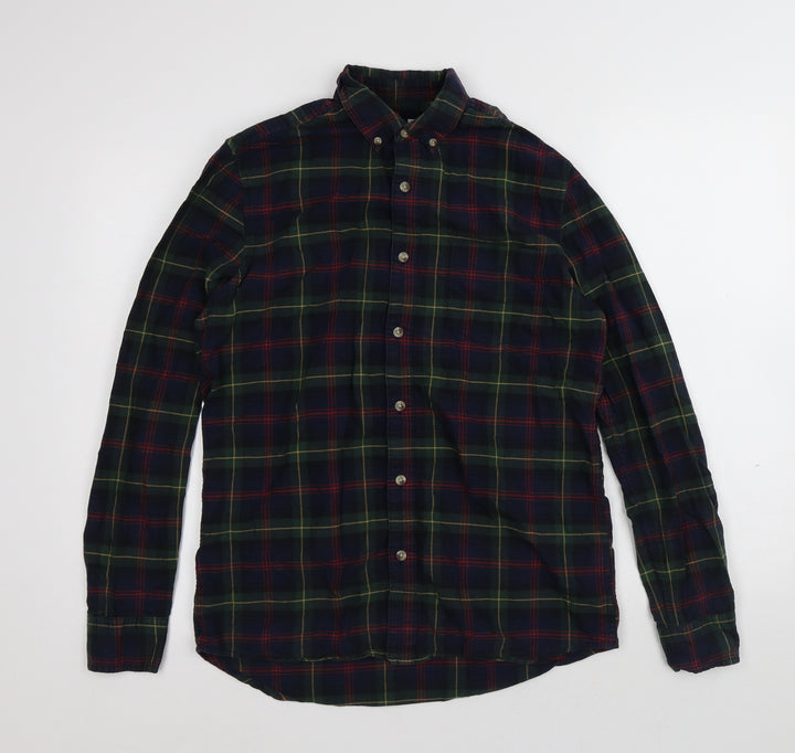 Topman Mens Multicoloured Plaid Cotton Button-Up Size S Collared Button