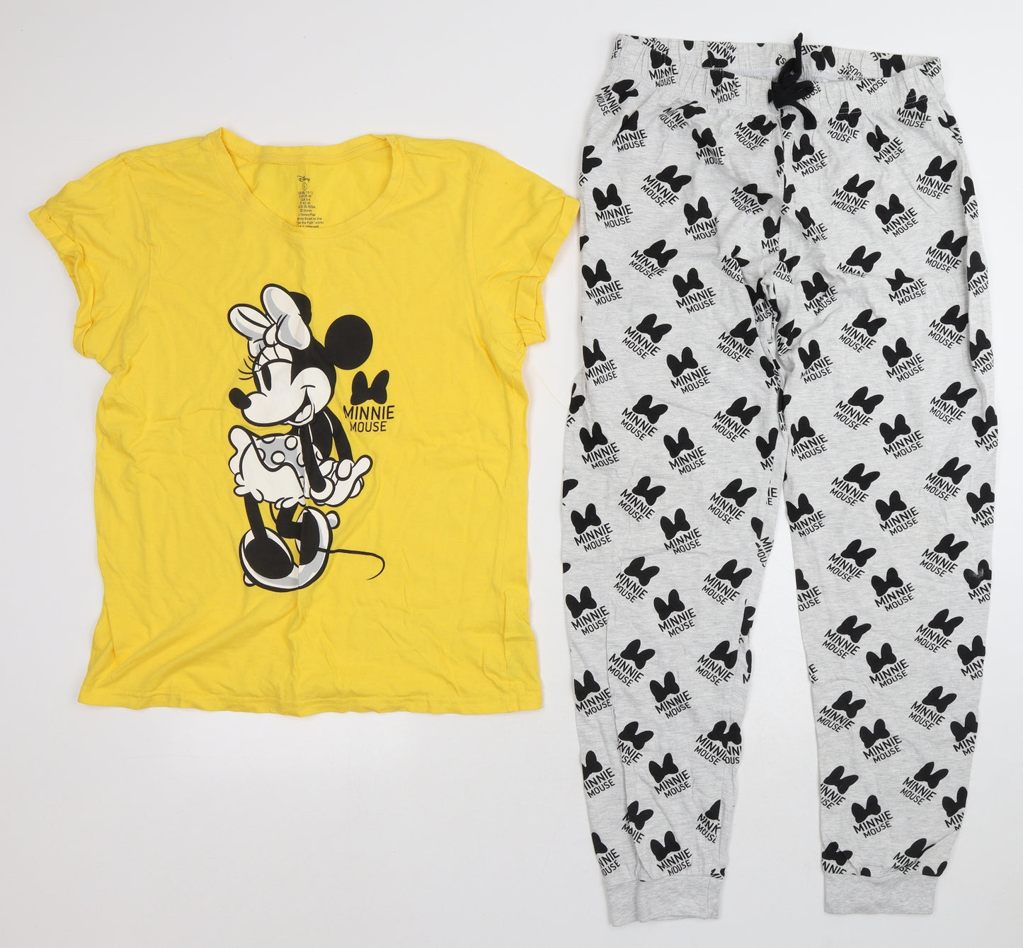 Primark Womens Yellow Geometric Cotton Top Pyjama Set Size S - Minnie Mouse