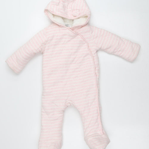 Fred & Flo Baby Pink Striped Cotton Babygrow One-Piece Size 12 Months Button