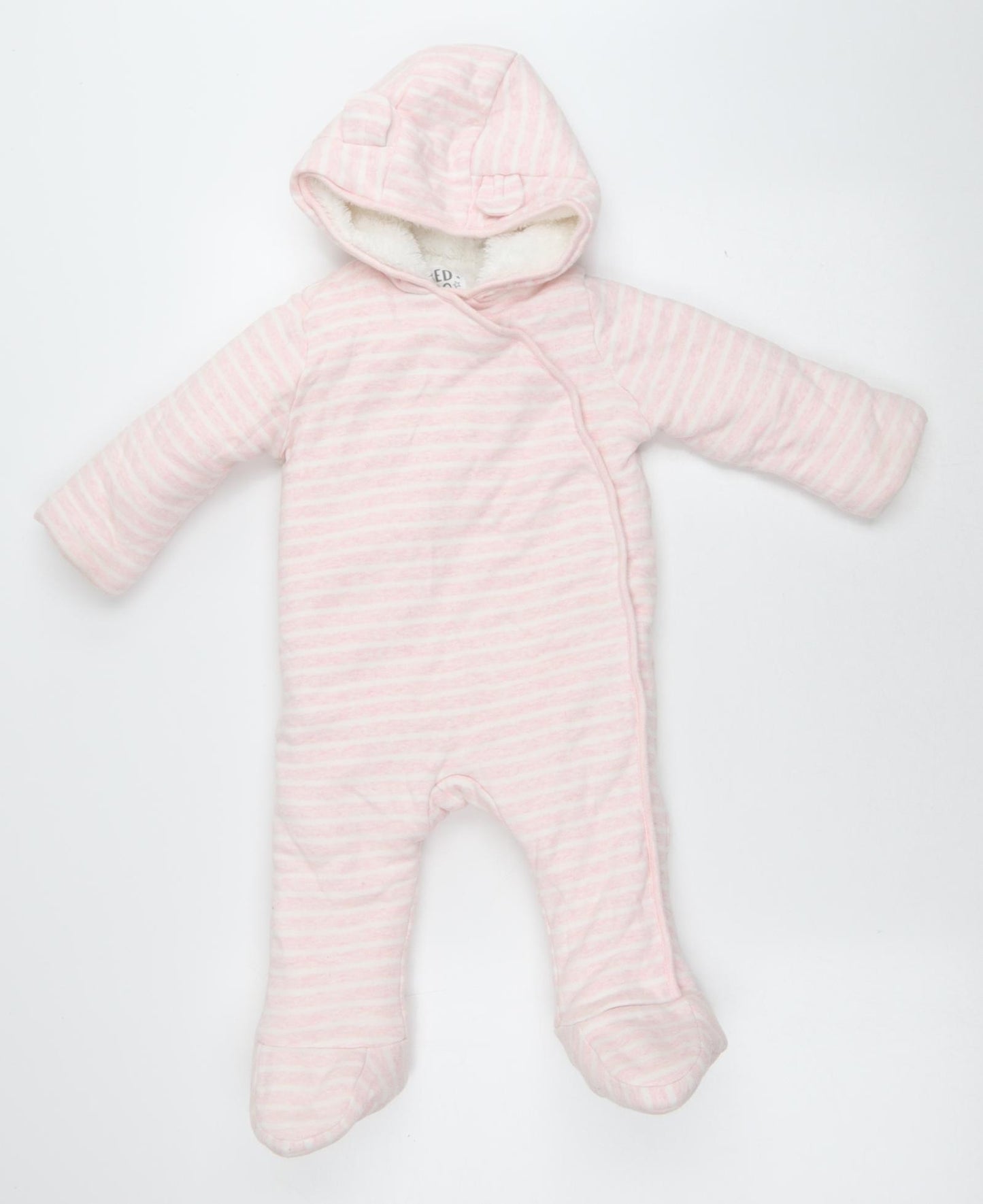 Fred & Flo Baby Pink Striped Cotton Babygrow One-Piece Size 12 Months Button