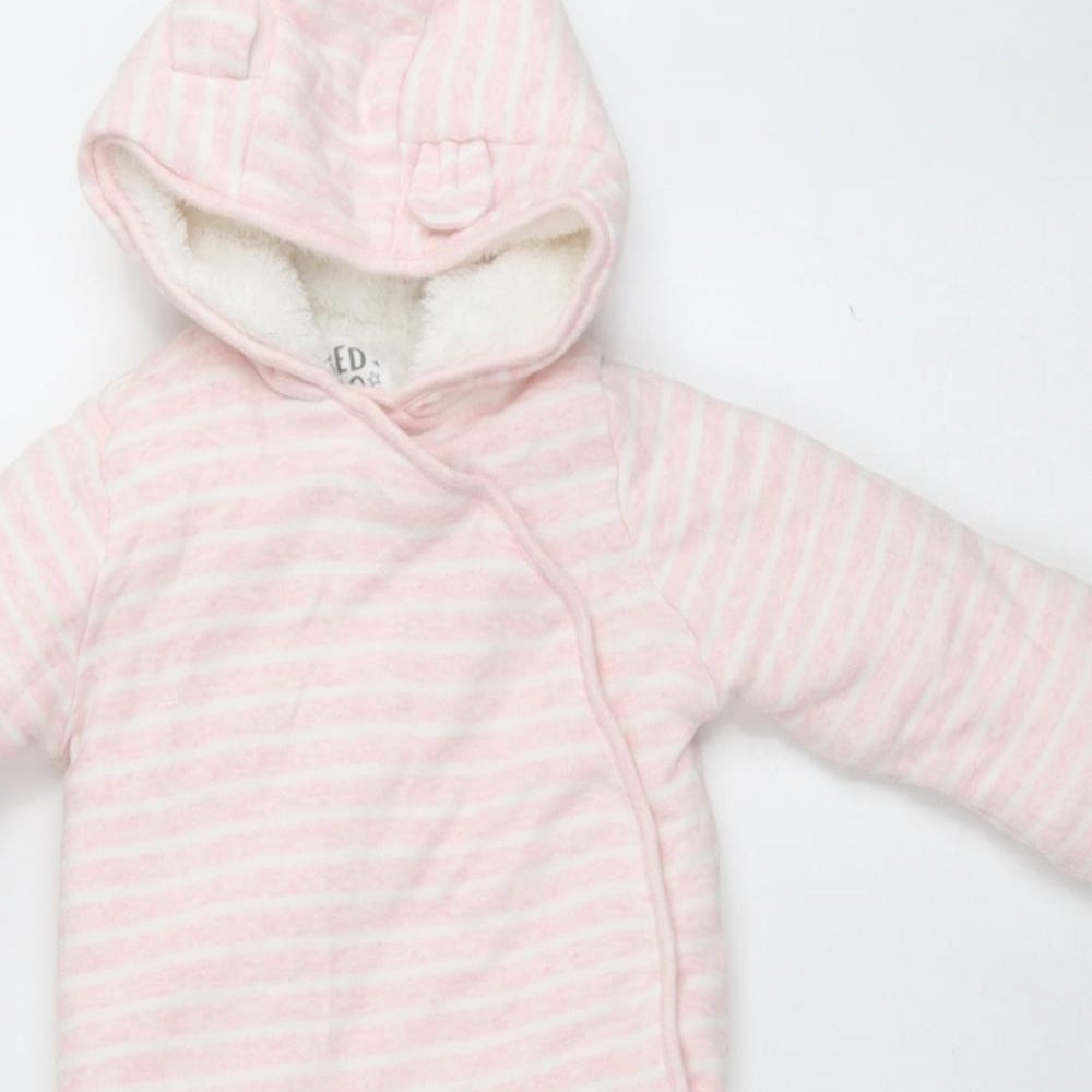 Fred & Flo Baby Pink Striped Cotton Babygrow One-Piece Size 12 Months Button