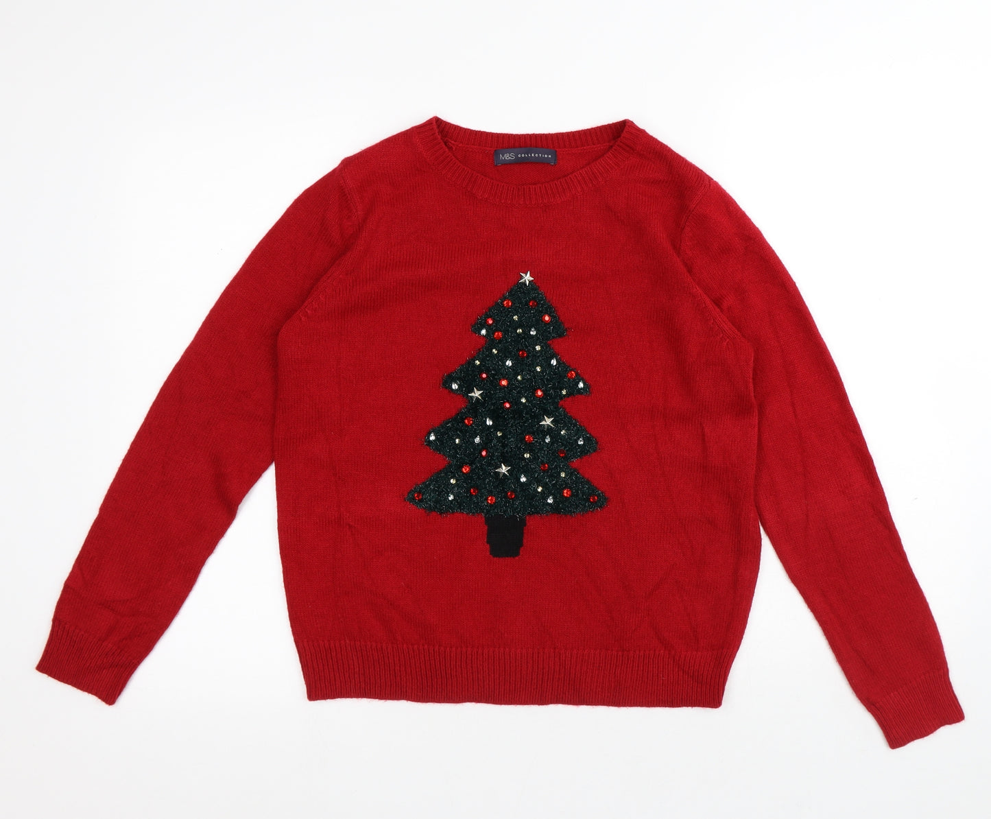 Marks and Spencer Womens Purple Round Neck Acrylic Pullover Jumper Size 10 - Christmas Jumper