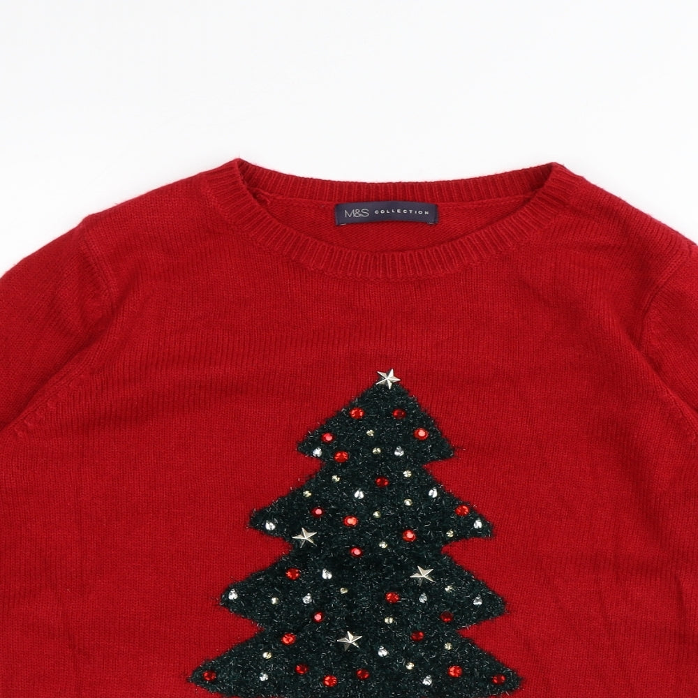 Marks and Spencer Womens Purple Round Neck Acrylic Pullover Jumper Size 10 - Christmas Jumper