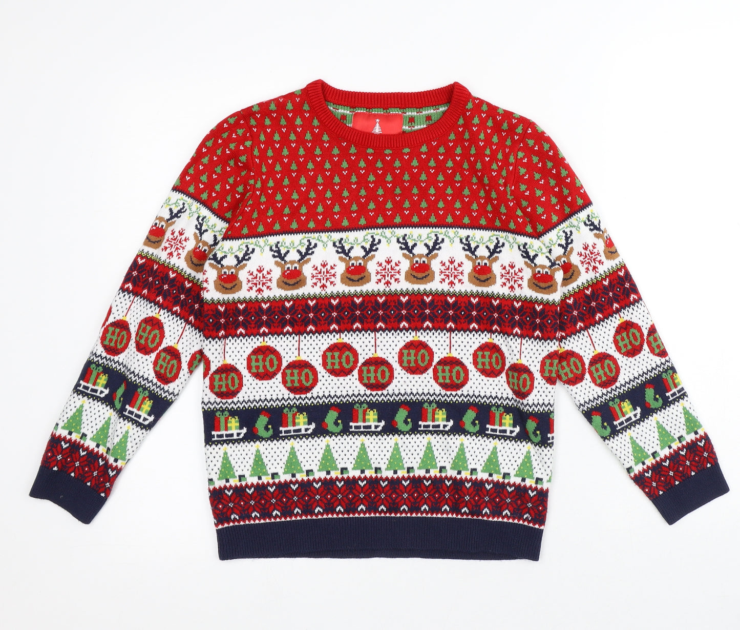 Thread family Boys Red Round Neck Geometric Acrylic Pullover Jumper Size 11-12 Years Pullover - Christmas