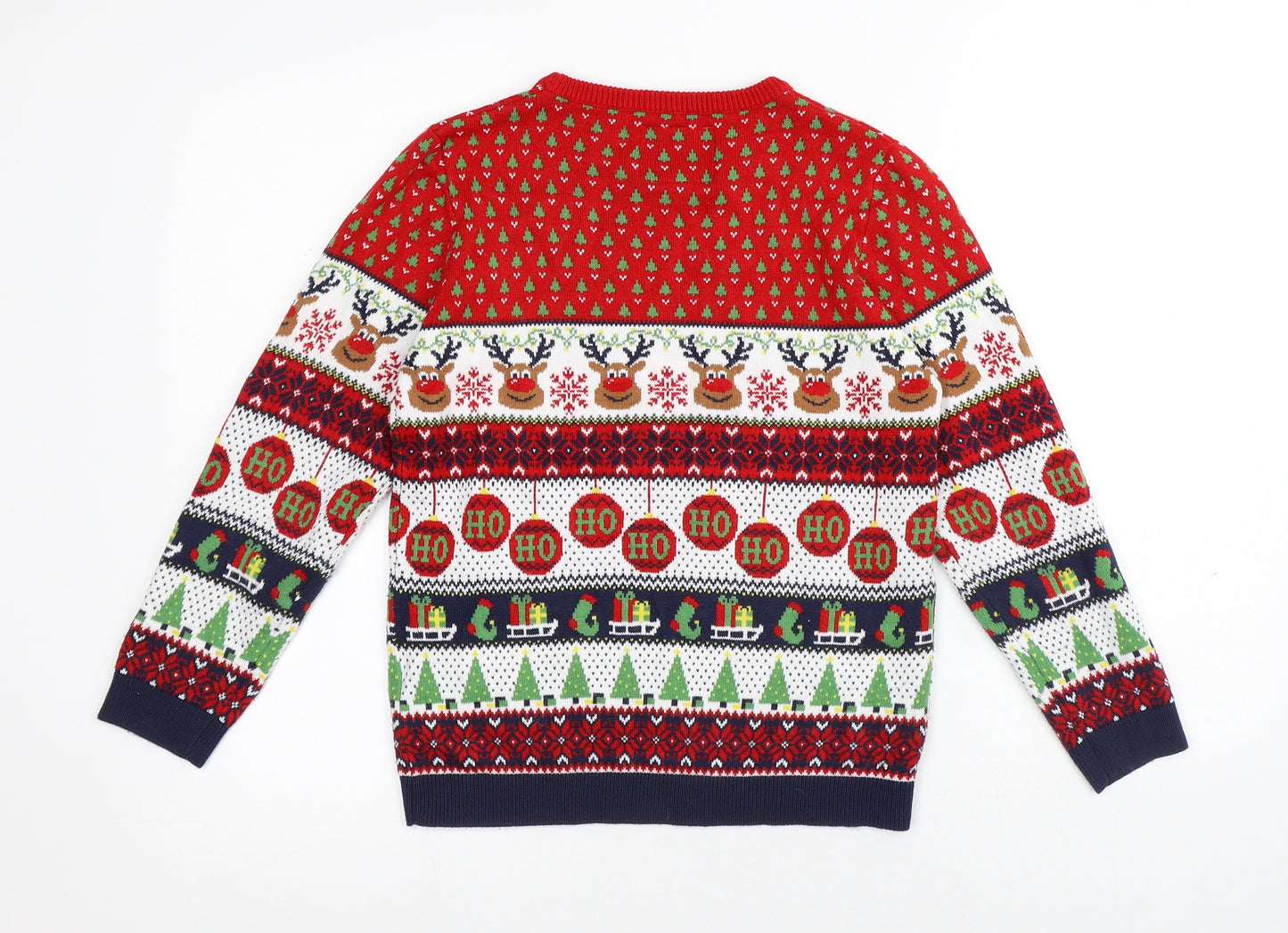 Thread family Boys Red Round Neck Geometric Acrylic Pullover Jumper Size 11-12 Years Pullover - Christmas