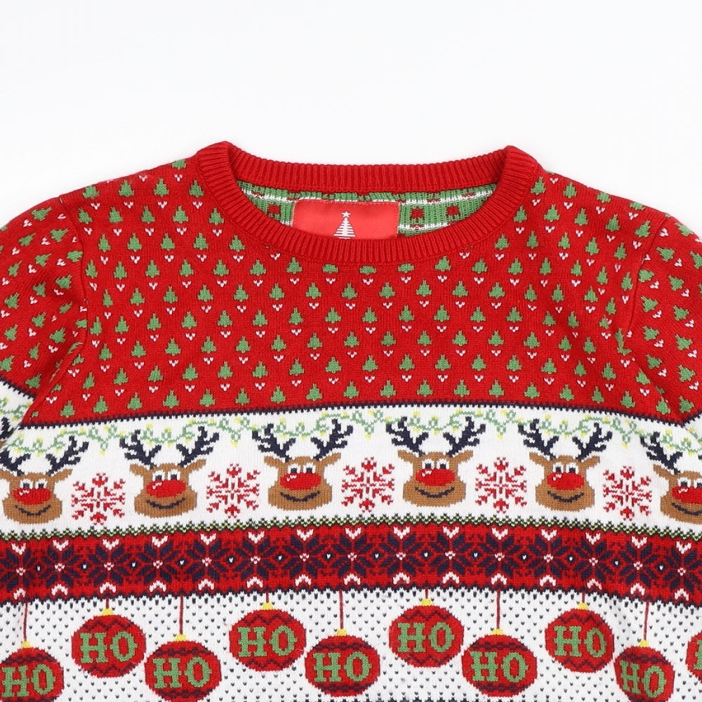 Thread family Boys Red Round Neck Geometric Acrylic Pullover Jumper Size 11-12 Years Pullover - Christmas