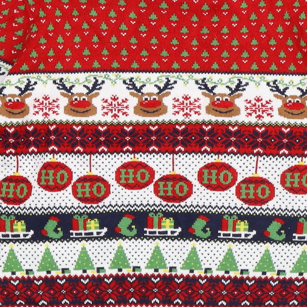 Thread family Boys Red Round Neck Geometric Acrylic Pullover Jumper Size 11-12 Years Pullover - Christmas