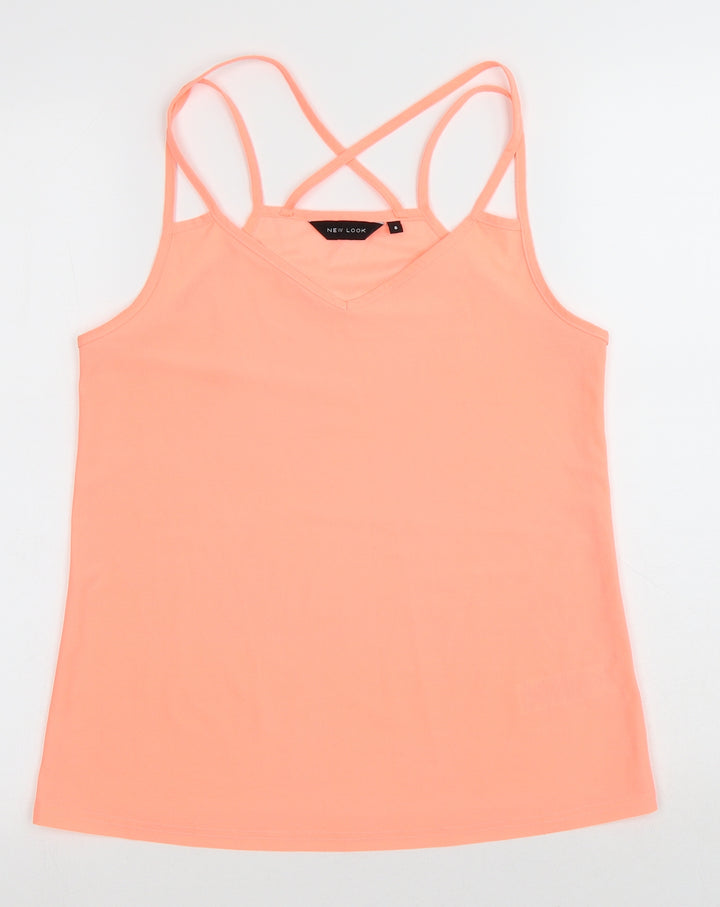 New Look Womens Pink Polyester Basic Tank Size 8 V-Neck