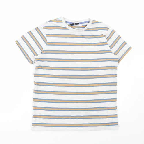 George Boys Grey Striped Cotton Basic T-Shirt Size 13-14 Years Round Neck Pullover