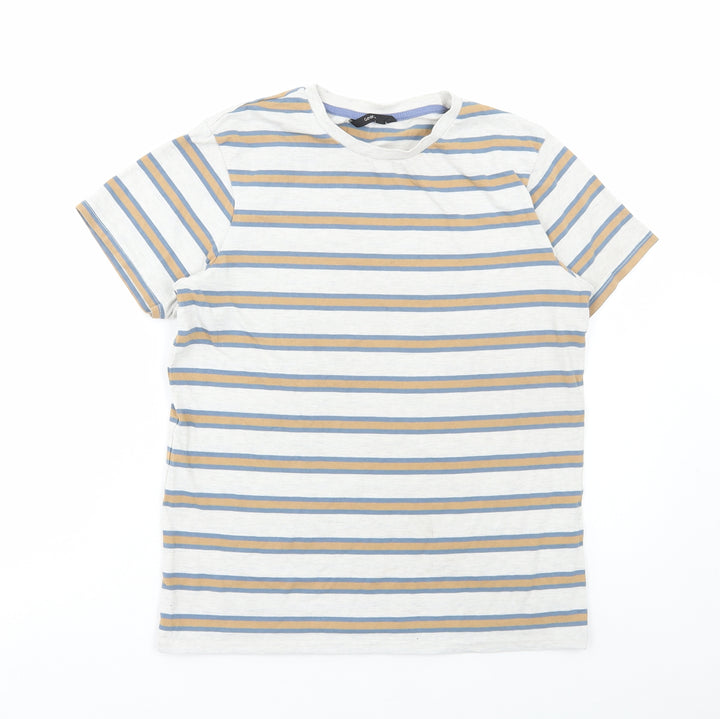 George Boys Grey Striped Cotton Basic T-Shirt Size 13-14 Years Round Neck Pullover