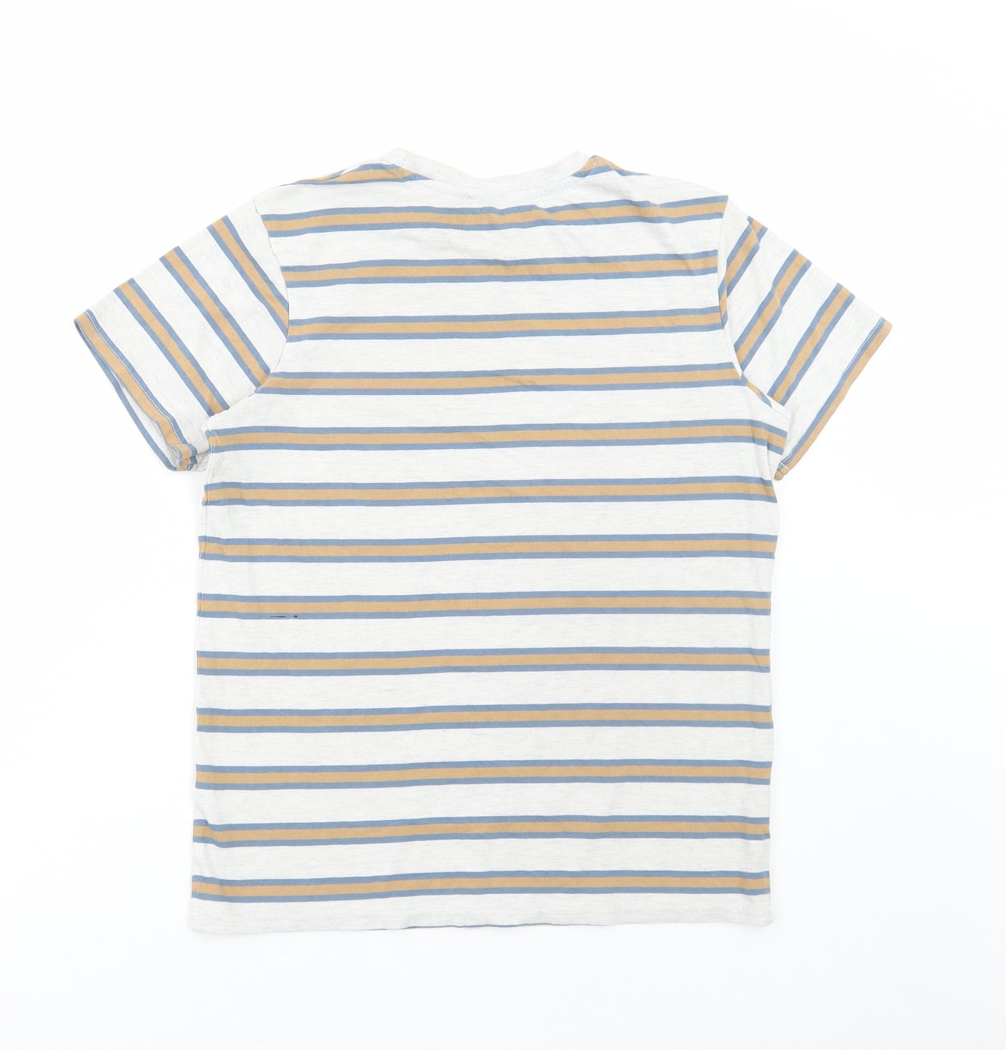 George Boys Grey Striped Cotton Basic T-Shirt Size 13-14 Years Round Neck Pullover