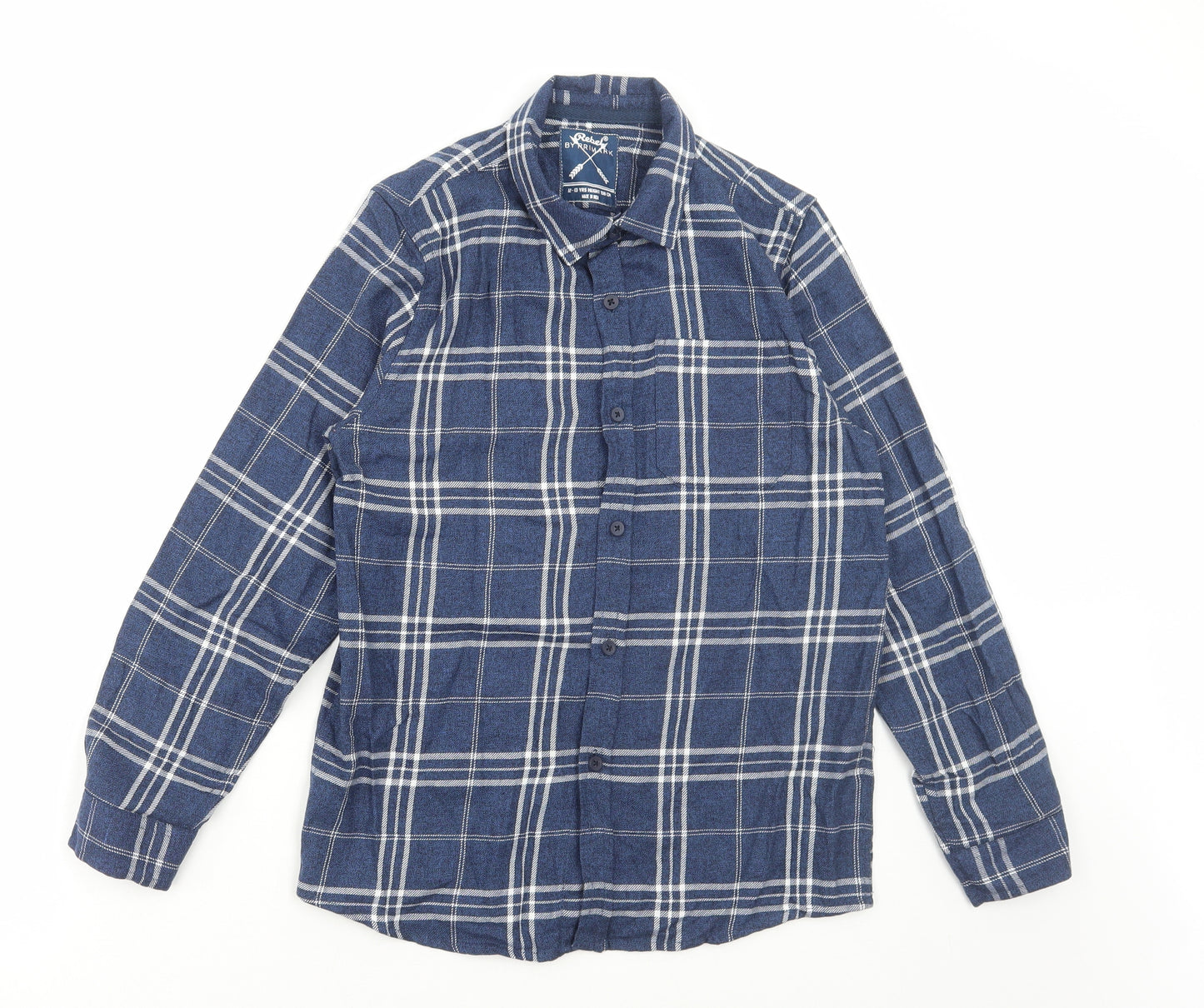 Primark Boys Blue Plaid Cotton Pullover Button-Up Size 12-13 Years Collared Button