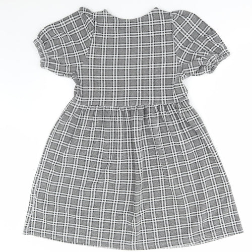Cosmic Kids Girls Grey Check Polyacrylate Fibre Skater Dress Size 12 Years Round Neck Pullover