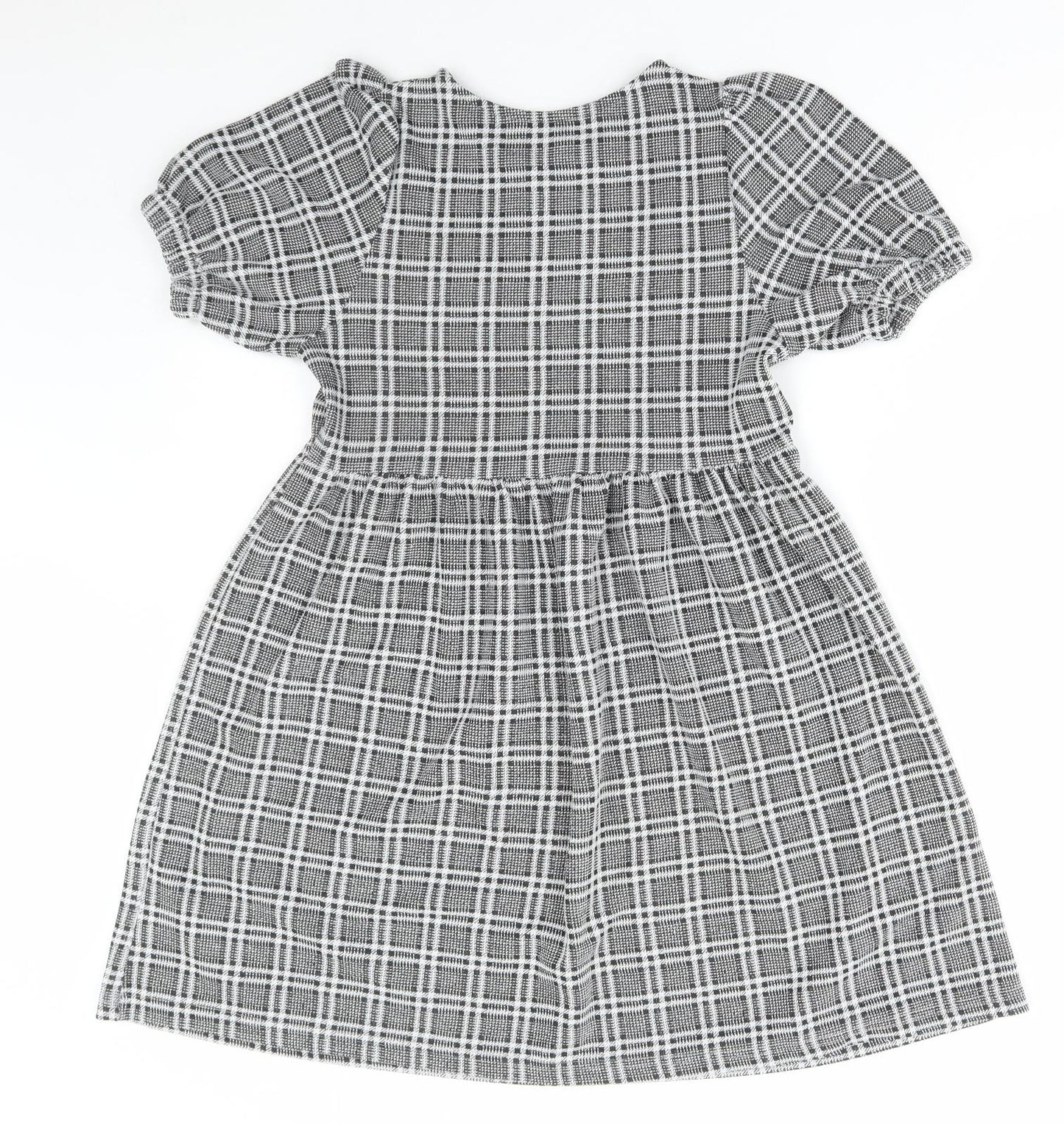 Cosmic Kids Girls Grey Check Polyacrylate Fibre Skater Dress Size 12 Years Round Neck Pullover