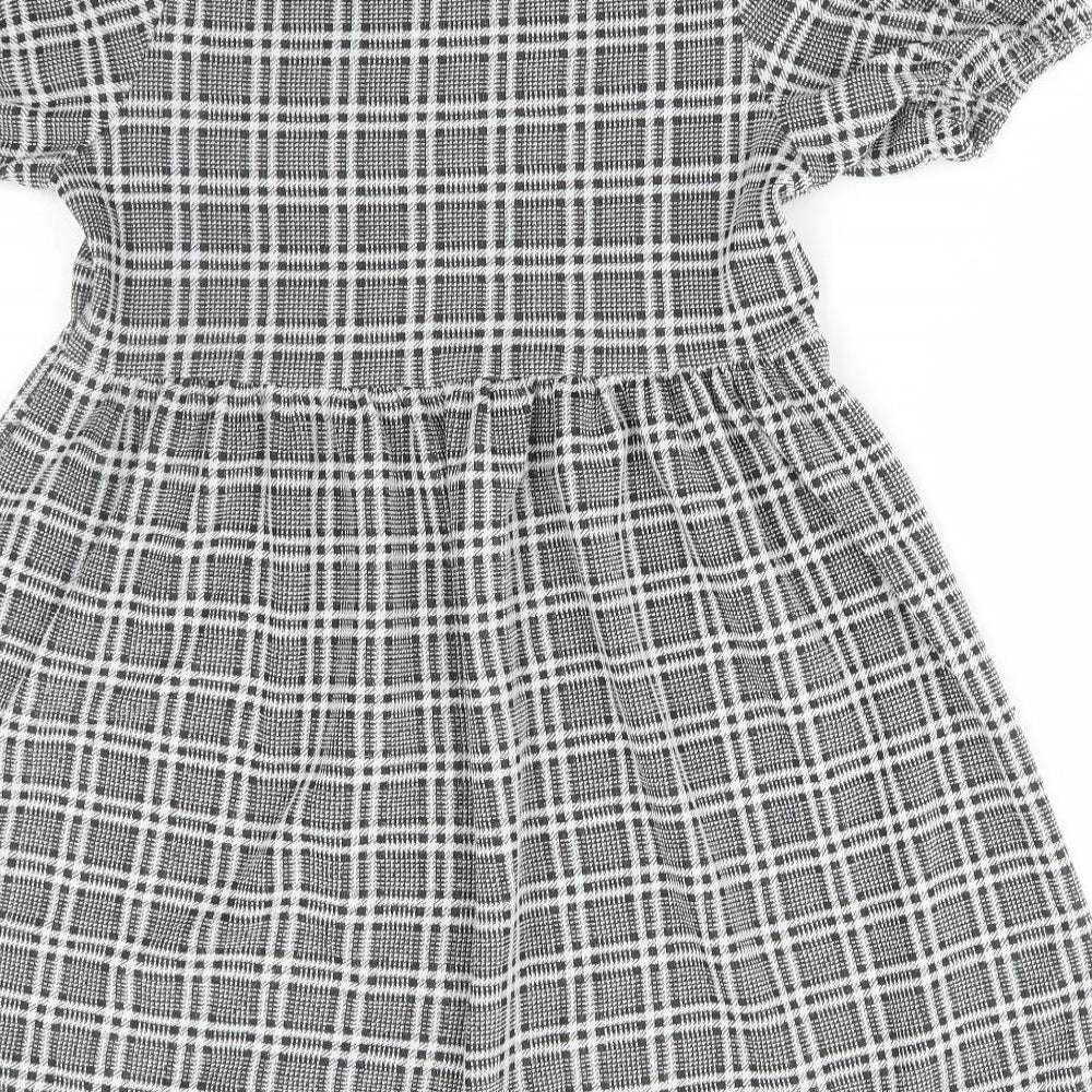 Cosmic Kids Girls Grey Check Polyacrylate Fibre Skater Dress Size 12 Years Round Neck Pullover